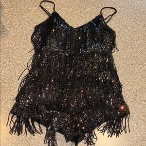 Black Sequin Fringe Romper